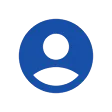 A minimalist, solid blue circular icon featuring a white cutout silhouette of a generic person's head and shoulders, commonly used as a default user profile avatar placeholder.