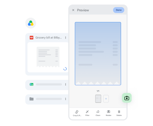 Using a phone to scan a PDF grocery receipt into Drive