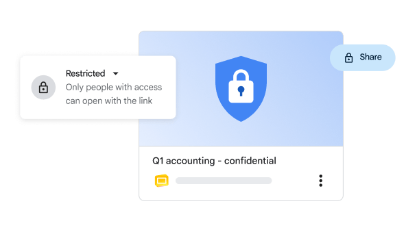 An illustration of a security lock attached to a slide deck, with a pop-up window indicating restricted access to the document.