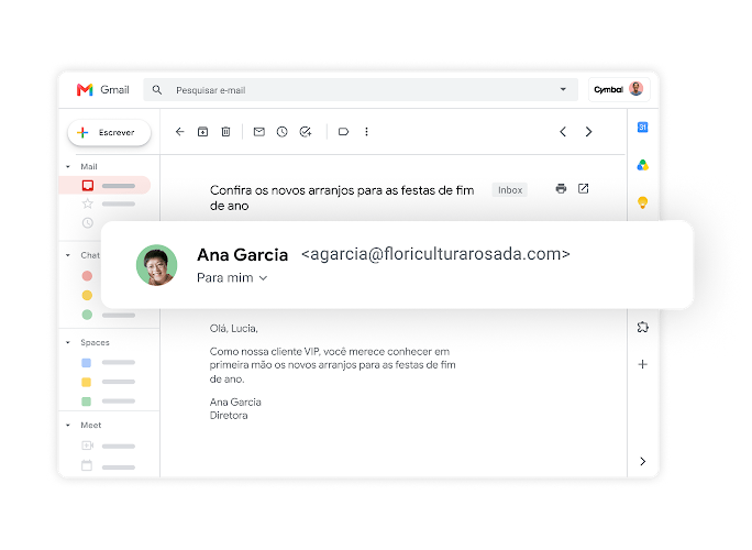 Usuário do Workspace com um e-mail comercial personalizado (@suaempresa).