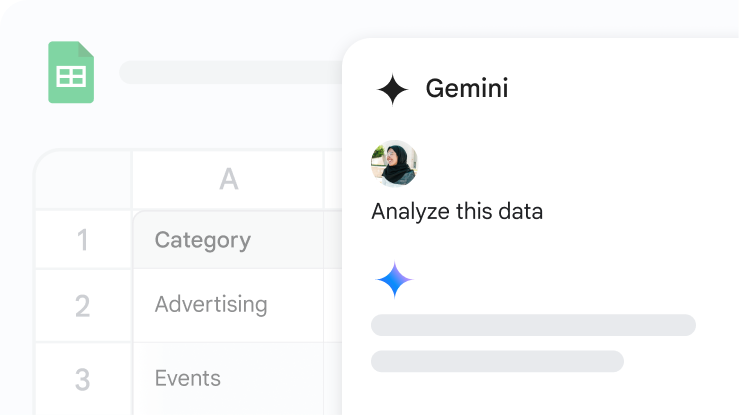 用户在 Google 表格中输入给 Gemini 的提示，要求分析其正在处理的数据。