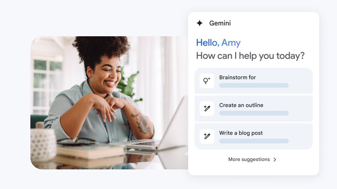 Eine Person namens Amy nutzt Gemini auf ihrem Computer.