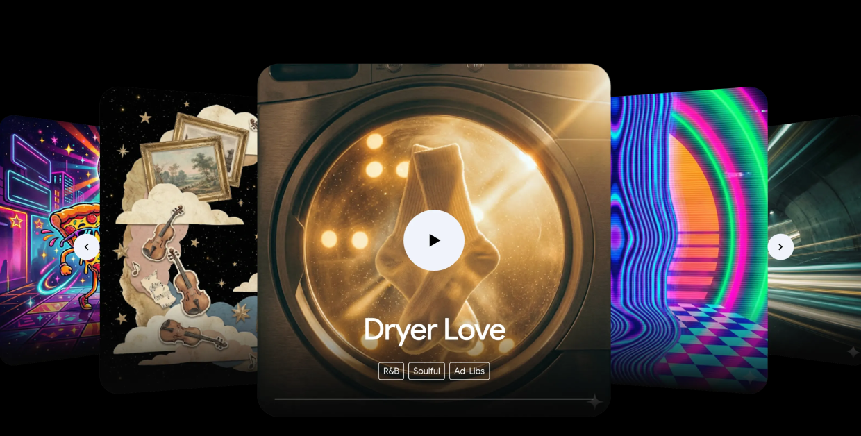 Gallery of soundtracks generated by Lyria.