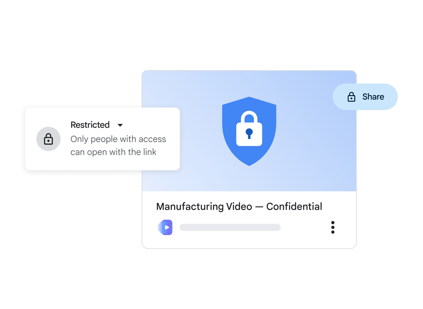 Google Vids에서 액세스가 제한된 동영상 파일이 표시되는 편리한 디자인의 UI
