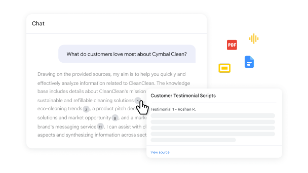 A chat window, where a user asks Gemini Notebook to answer a question using citations from source files