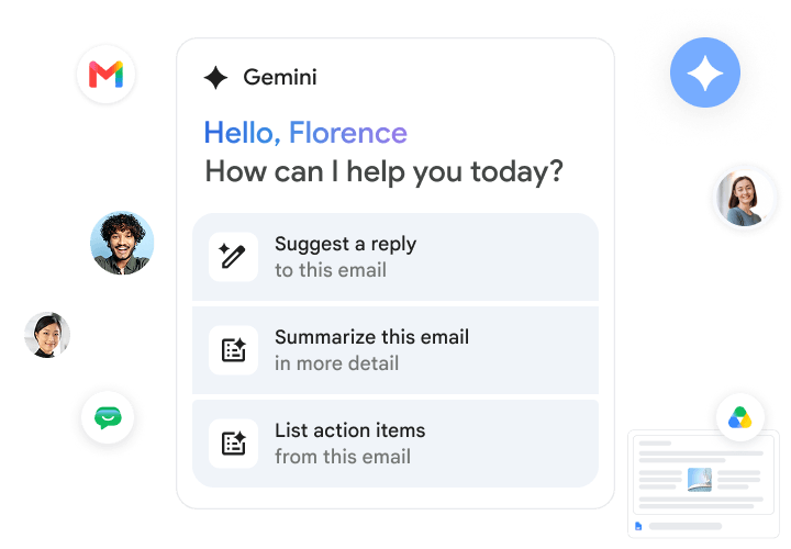 Gmail 中的 Gemini 可为用户提供回复建议、生成电子邮件摘要，以及列出待办事项。