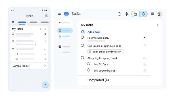 Task list shown on both a mobile phone and on a computer screen, with both lists synced and exactly the same.
