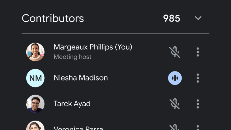 UI shows a meeting with 985 participants