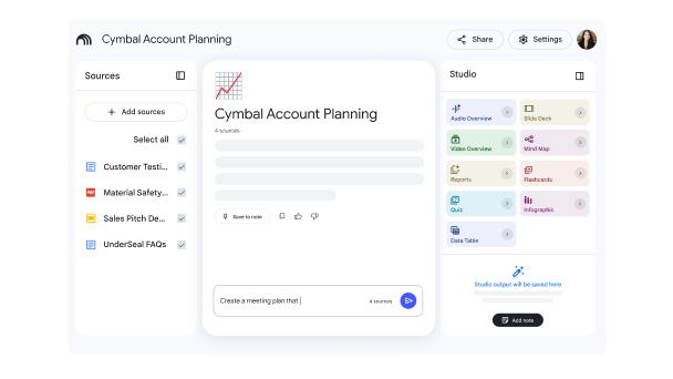 Asking Gemini Notebook to make a meeting plan using source files 
