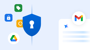 一个安全盾牌，周围环绕着代表安全、数据、Gemini 和 Google Workspace 工具的图标。