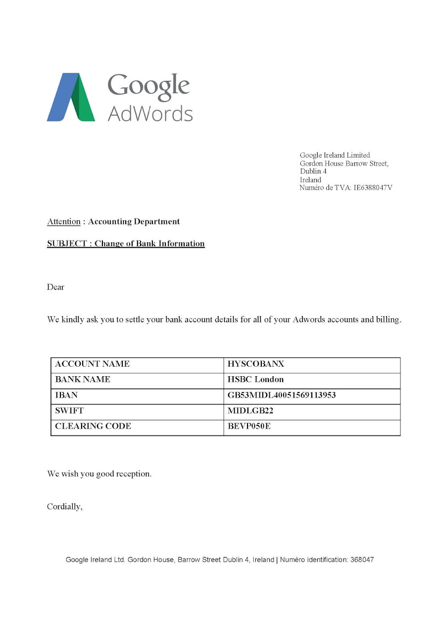 Example of Scam attempt Adwords