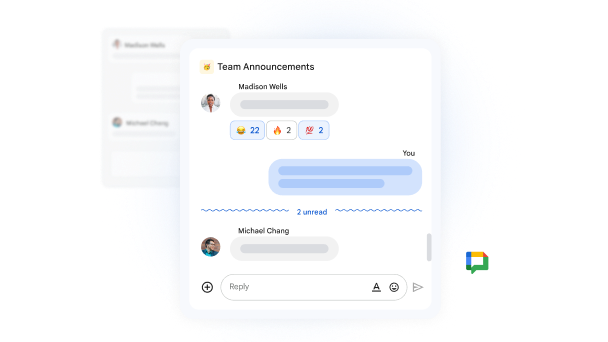 Google Chat-Oberfläche mit angezeigten Teamankündigungen