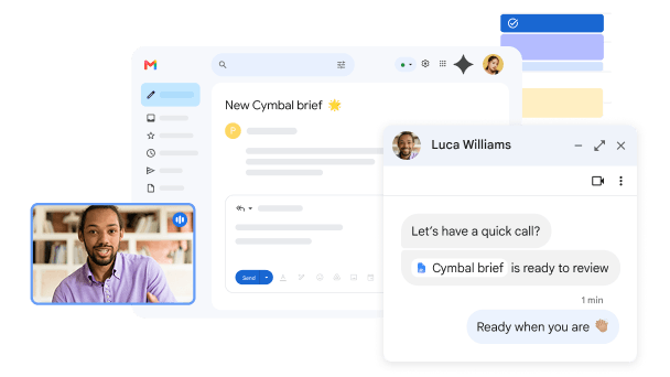 在 Gmail 中显示 Google Chat、Google 日历和 Google Meet 集成。