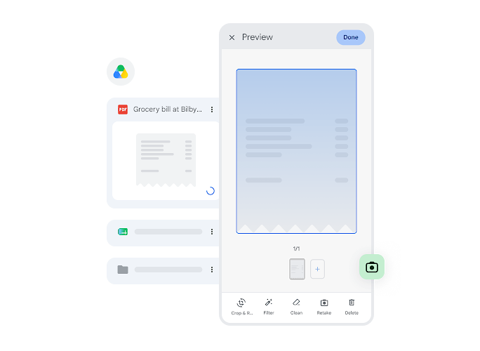 Using a phone to scan a PDF grocery receipt into Drive