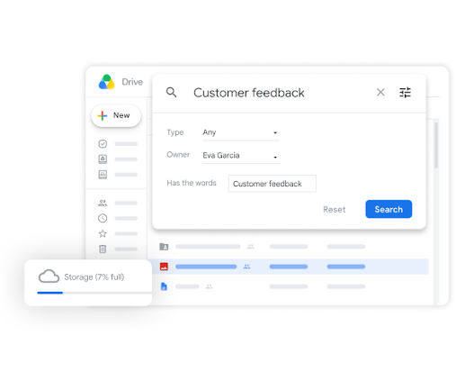Google Drive storage UI showcasing storage features 