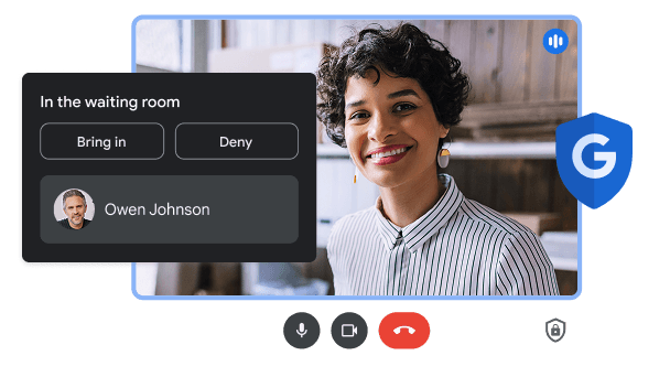 A waiting room notification in Google Meet, giving the host the option to 'Bring in' or 'Deny' a participant. 