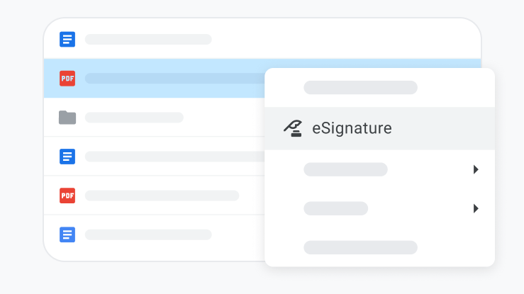 In Google Drive wird ein Dokument mit einem Feld für eine E‑Signatur angezeigt.