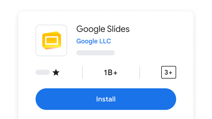 Pop-up window showing the Google Slides app, with a blue ‘Install’ button beneath it.