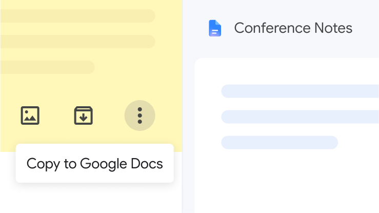 显示将 Google Keep 中的记事复制到 Google 文档的界面