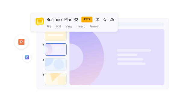 A mock-up of a presentation deck that was created in Microsoft PowerPoint but has been opened in Google Slides. 